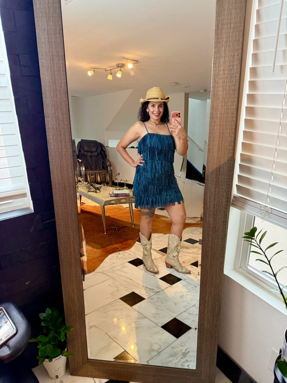 Trixxi Teal Fringe Mini Dress